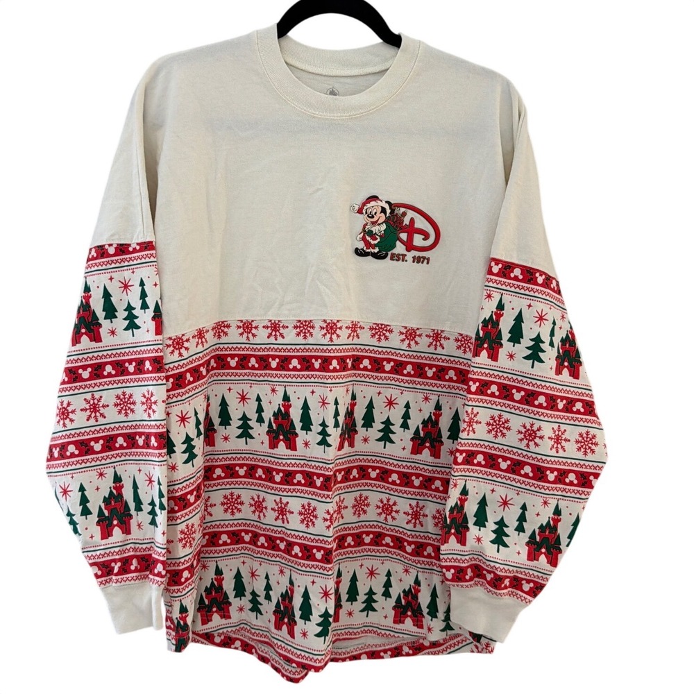 Disney Spirit Jersey Walt Disney World Christmas Holiday Fair Isle Cream Mens XL